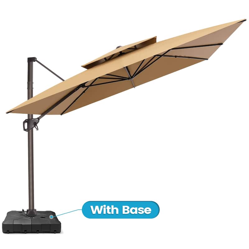 Outdoor 10FT Square Adjustable Offset Cantilever Patio Umbrella with Base