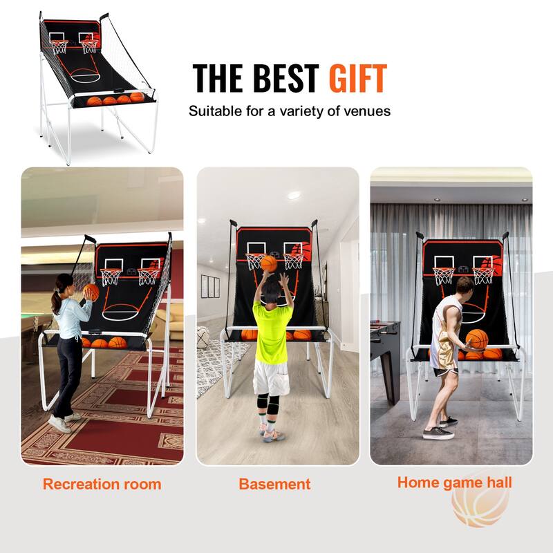 Foldable Basketball Arcade Game, 2 Player Indoor Basketball Game, Home Dual Shot Sport with 8 Game Modes, and Inflation Pump