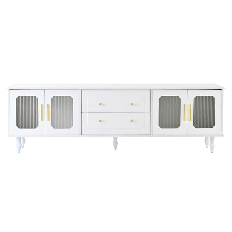 69" TV Stand with Glass Doors, Drawers & Cabinets for TVs Up to 78"