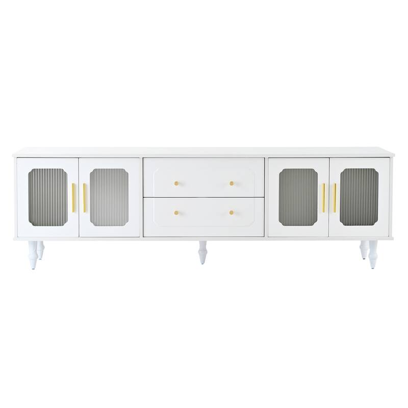 70" Retro Media Console for 78" TVs - TV Stand with Fluted Glass Doors, Drawers & Ample Storage