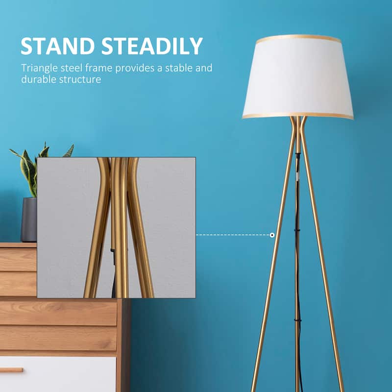 HOMCOM Modern Tripod Floor Lamp Free Standing Land Lamp w/ Steel Frame, Footswitch - 19.75" L x 19.75" W x 67" H