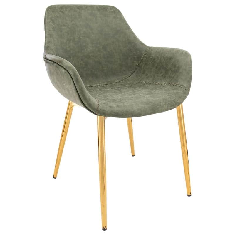 Markley Modern Leather Dining Armchair with Distressed Upholstery, Gold Metal Legs, and Ergonomic Design for Kitchen or Office
