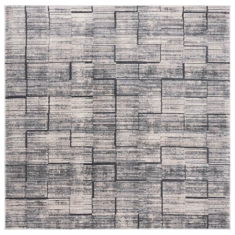 SAFAVIEH Whisper Mayme Modern Abstract Rug - 6'7" Round - Grey/Light Beige
