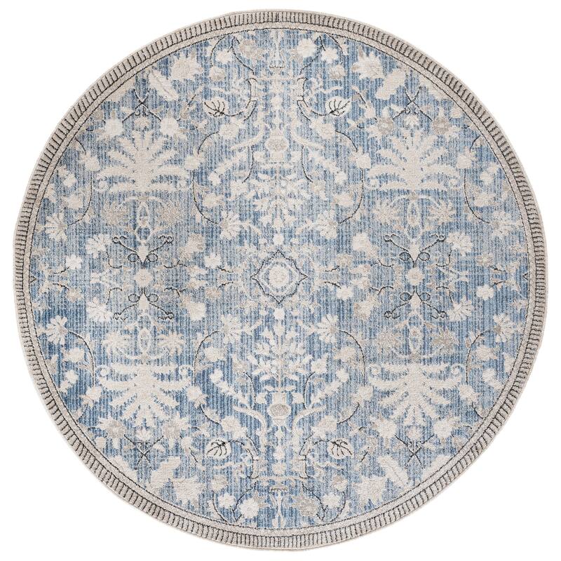 SAFAVIEH Grove Mall Floral Rug - 6'7" Round - Blue/Ivory