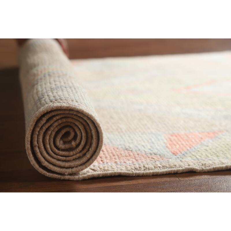 Hand Knotted Oriental 100% Wool Carpet Transitional Geometric Brown Oushak Runner Rug - 8' 8'' X 3' 0''