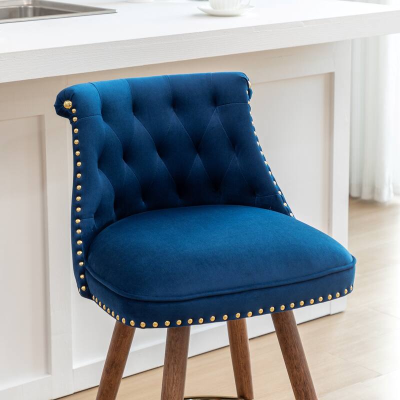 Set of 2 Button-Tufted Counter Stools with Nailhead Trim