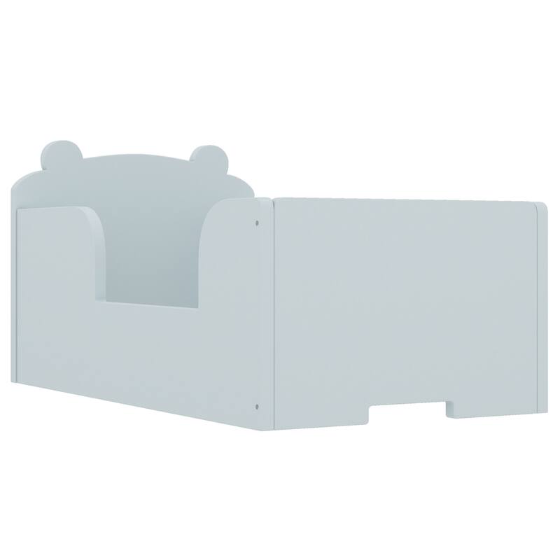 Toddler Floor Bed with Bear-shaped Headboard and Rounded Corners Guardrails for Ages 3-6, Open Baby Platform Bed Frame