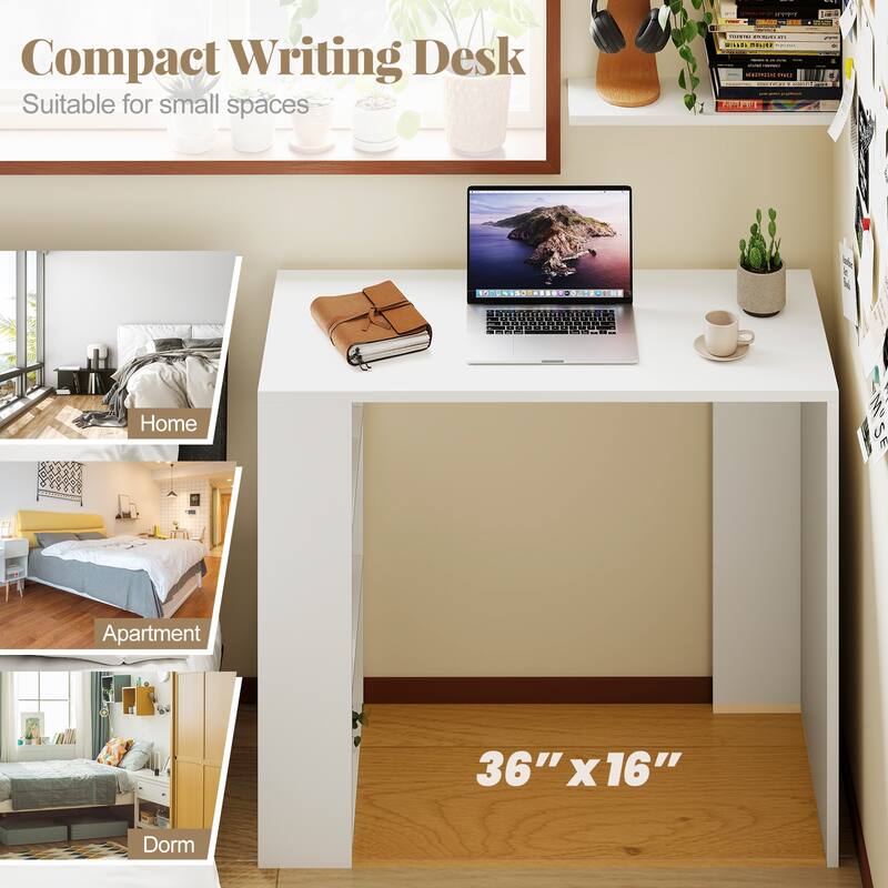 Gymax 36'' Compact Writing Desk w/ 3 Open Shelves Freestanding