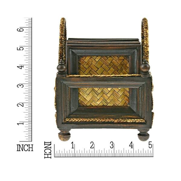 Handmade Stylish Hand Carved Square Rain Tree Wood And Rattan 6 Piece Coaster Set Thailand Brown Overstock 31925587