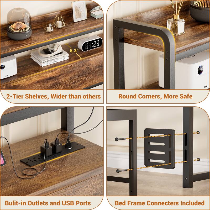 Headboard with Storage Drawers and LED Light, Head Board with Outlets, USB Ports