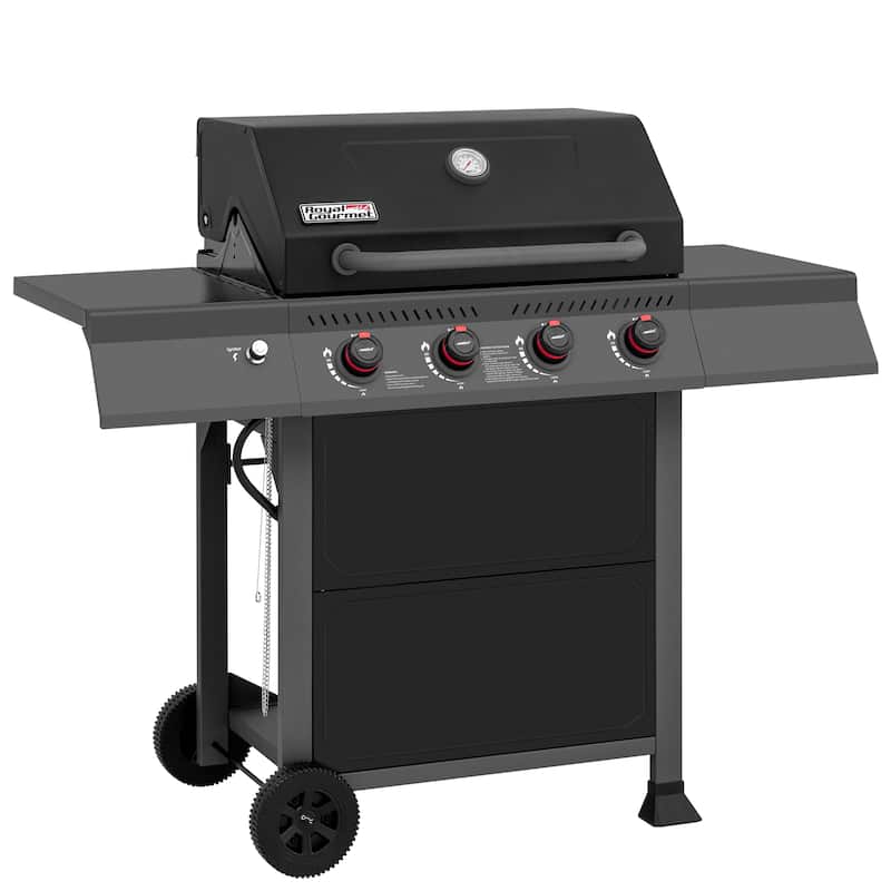 Royal Gourmet 4-Burner Black and Gray Gas Grill with Side Shelves