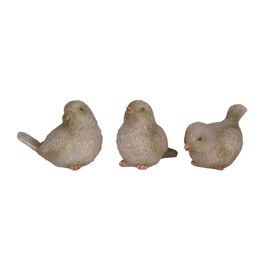 Transpac Medium Resin Mossy Bird Set of 3 Spring Home Decorations