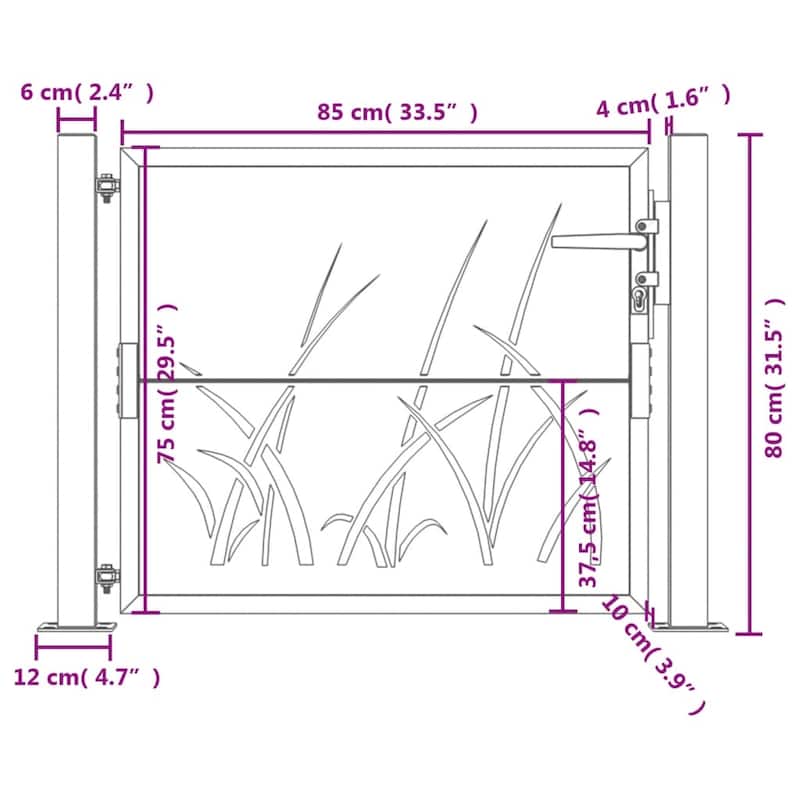 vidaXL Garden Gate Anthracite Steel Grass Design