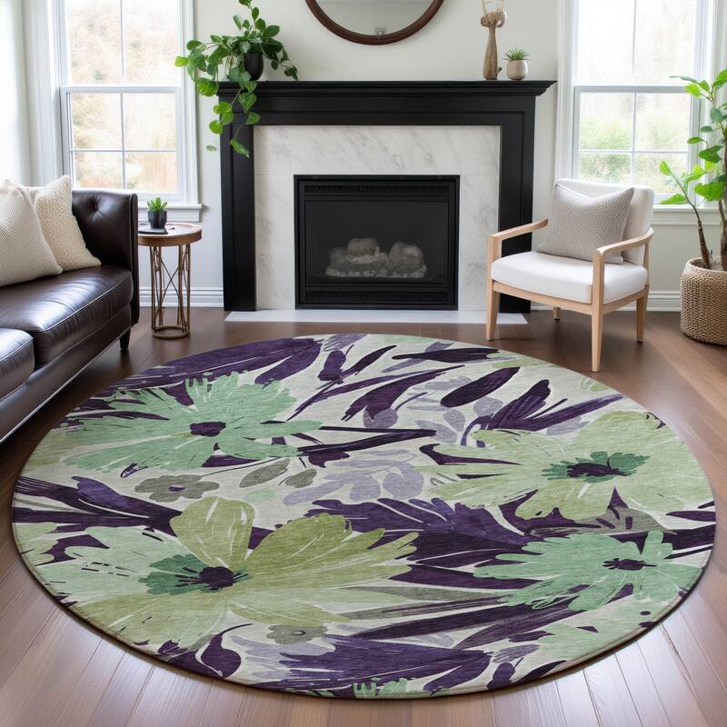 Premium Washable Super Soft Casual Floral Mayfield Rug - Purple - 8' x 8'
