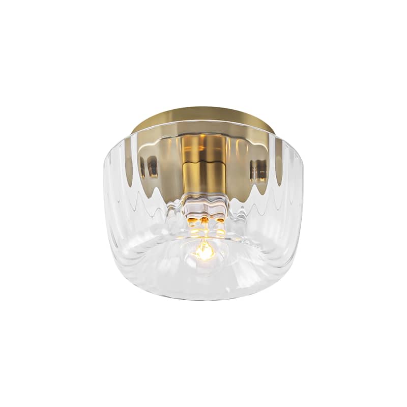 1-Light 6.3" Modern Glam Dome Clear Striped Glass Shade Flush Mount Ceiling Light/Wall Sconce for Hallways, Porch, Bedroom