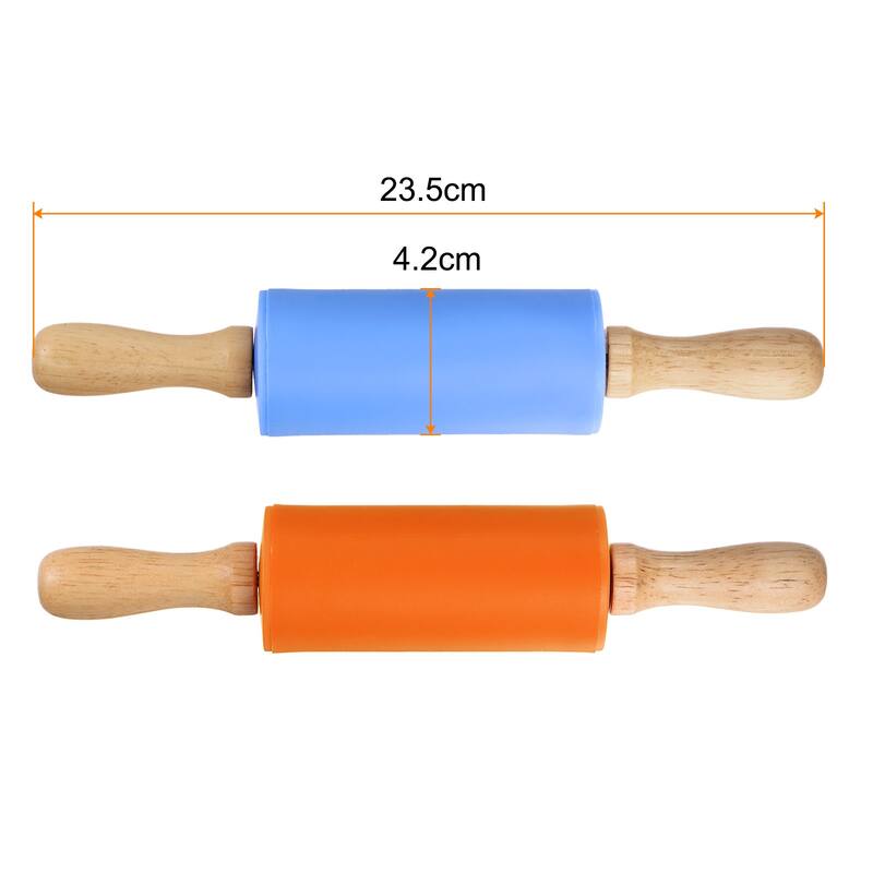 Silicone Rolling Pins for Baking Wood Handle 23.5cm x 4.2cm Blue & Orange - Blue & Orange - Blue & Orange