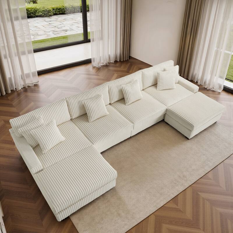 Modular Cotton Flannel Plush Sectional Sofa with Ottomans