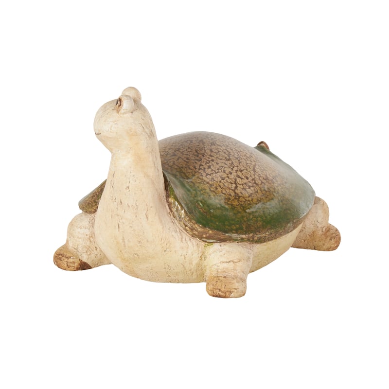 Magnesium Oxide Turtle Garden Sculpture with Green Shell - Cream - Roche River Decor
