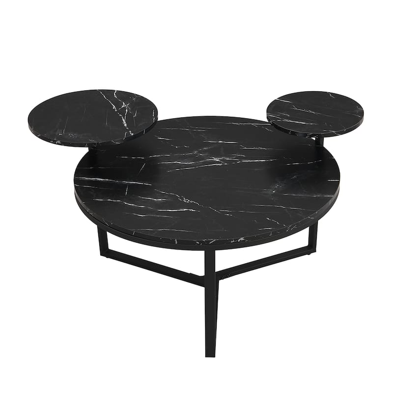 31.5" Modern Coffee Table with Two Display Shelves and Faux Marble Surfaces