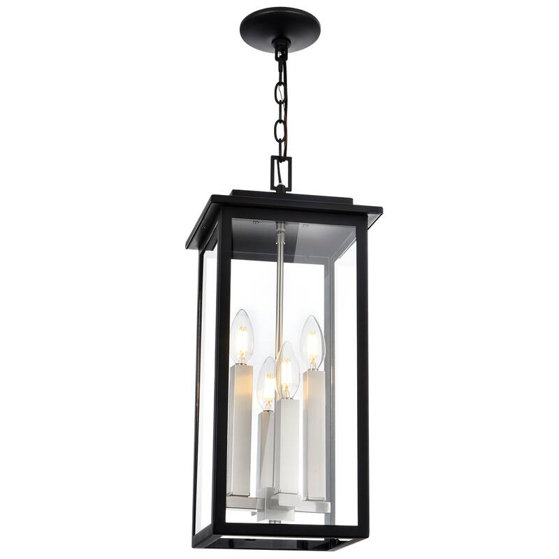 Farmhouse Outdoor Pendant Light Fixutre with Clear Glass - 4-light - Black Brushed Nickel