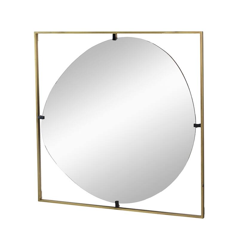 32x1x32" Poppy Mirror with Gold Metal Frame Contemporary Design for Bathroom, Entryway Wall Decor
