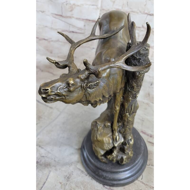 Bronze Marble Statue Elk Deer Stag Hunter Wildlife Art Sculpture Figure Lost Wax