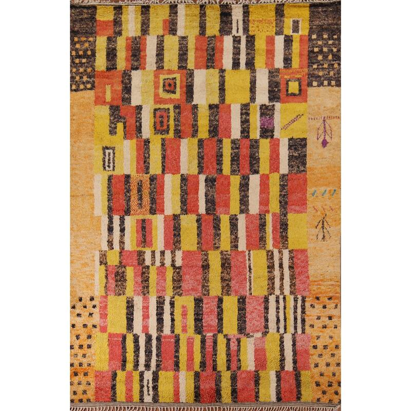 Plush Moroccan Oriental Area Rug Hand-Knotted Geometric Wool Carpet - 8'11" x 12'9"