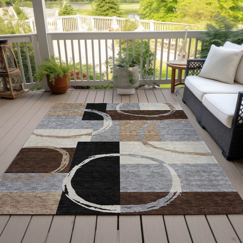 Machine Washable Indoor/ Outdoor Contemporary Chantille Rug - Pewter - 5' x 7'6"