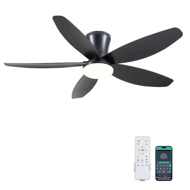 36"/42"/48" Low Profile Ceiling Fan with ABS Blades 3 Color LED Flush Mount for Bedroom Living Room APP and Remote Control
