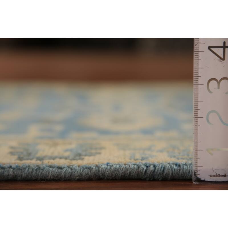 Blue Geometric Oushak Indian Runner Rug Hand-Knotted Wool Carpet - 2'7"x 7'9"