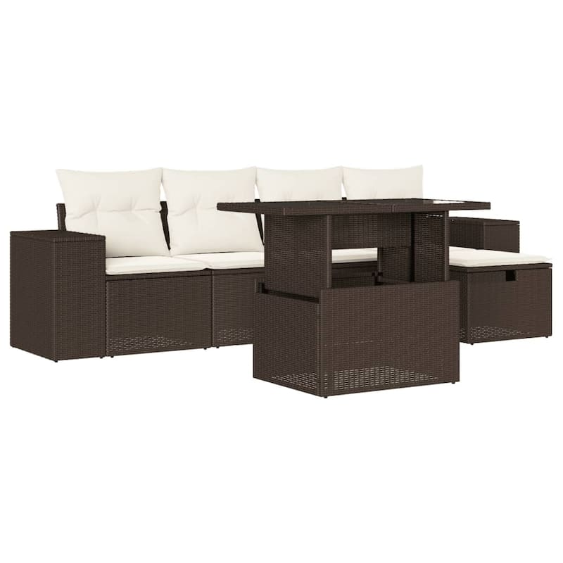 vidaXL Patio Sofa Set with Cushions Outdoor Furniture 6 Piece Poly Rattan