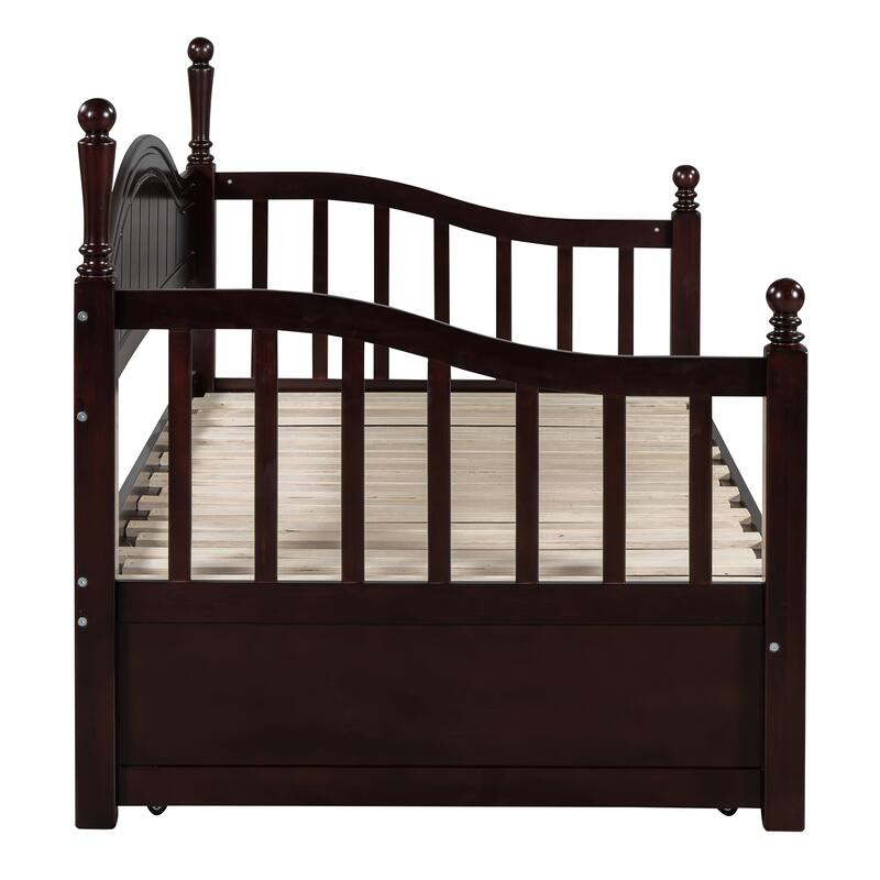 Espresso Twin Size Wooden Daybed with Two Storage Drawers and Trundle for Bedroom