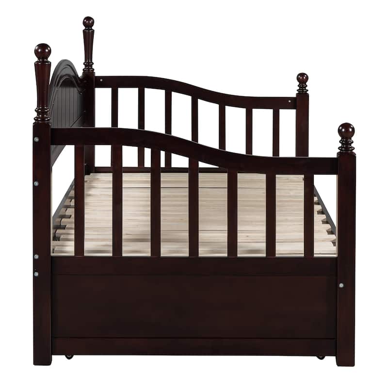 Twin Trundle Daybed with 2 Drawers, Extendable Daybed Frame, Espresso