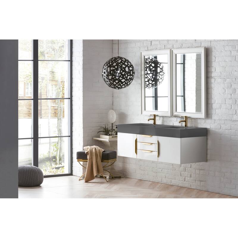 James Martin Vanities Mercer Island 59" Double Vanity, Glossy White with Radiant Gold Hardware