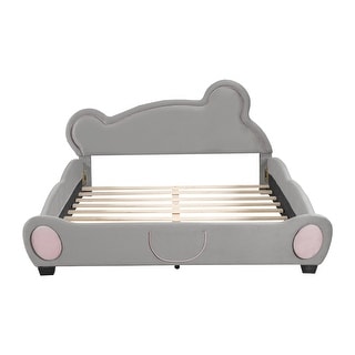 Queen Bear Platform Bed with Velvet Upholstery and Storage