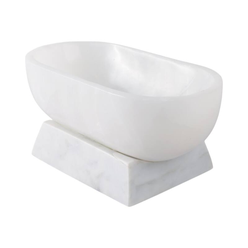 Stone Decorative Bowl Pedestal Base Polished Finish - 5" White - 12" x 6" x 5"