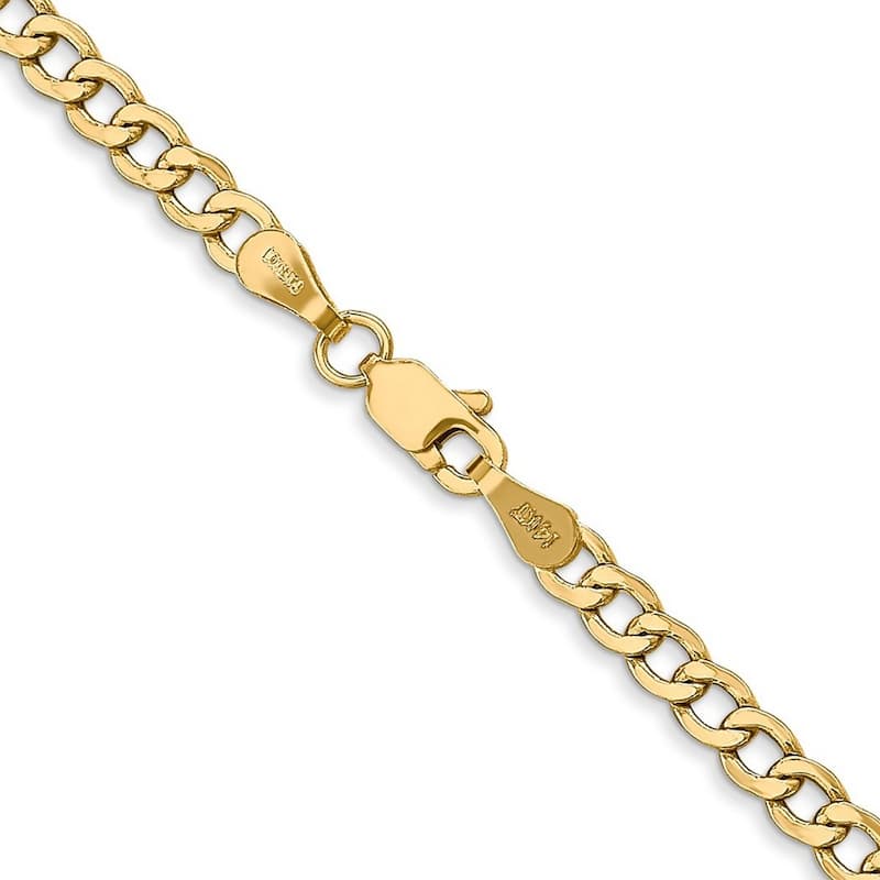Curata 14k Yellow Gold 3.35mm Semi Solid Curb Chain Bracelet Options: 7" 8"