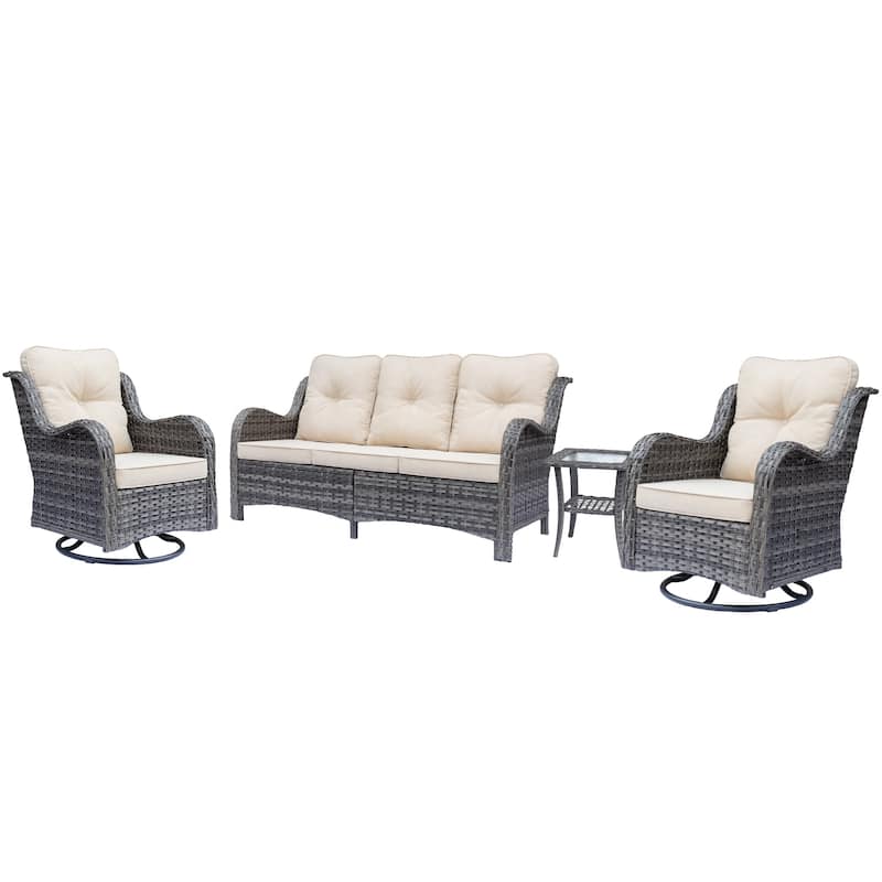 Outdoor Patio Wicker Furniture Swivel Rocker Chairs Set with Cushions