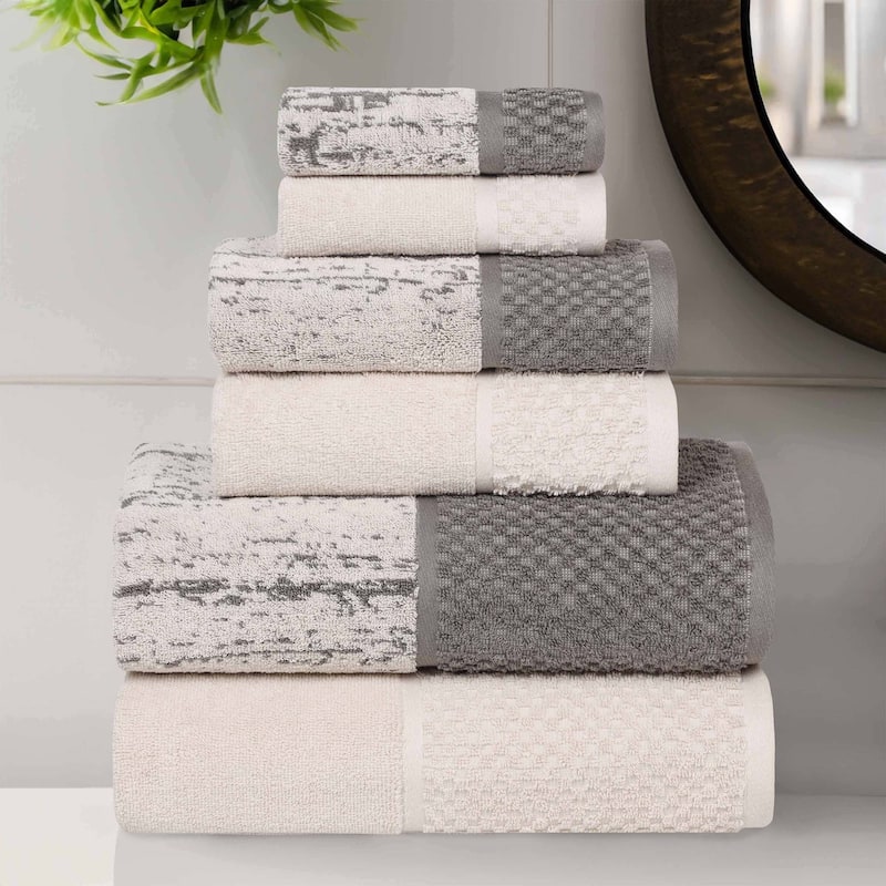 Superior Lodie Cotton Jacquard Solid and Two-Toned 6 Piece Towel Set