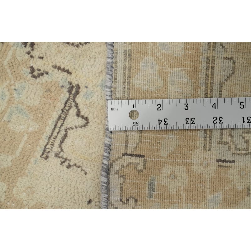 Hand Knotted Oriental 100% Wool Carpet Traditional Geometric Beige & Ivories Kerman Area Rug - 3' 8'' X 1' 9''