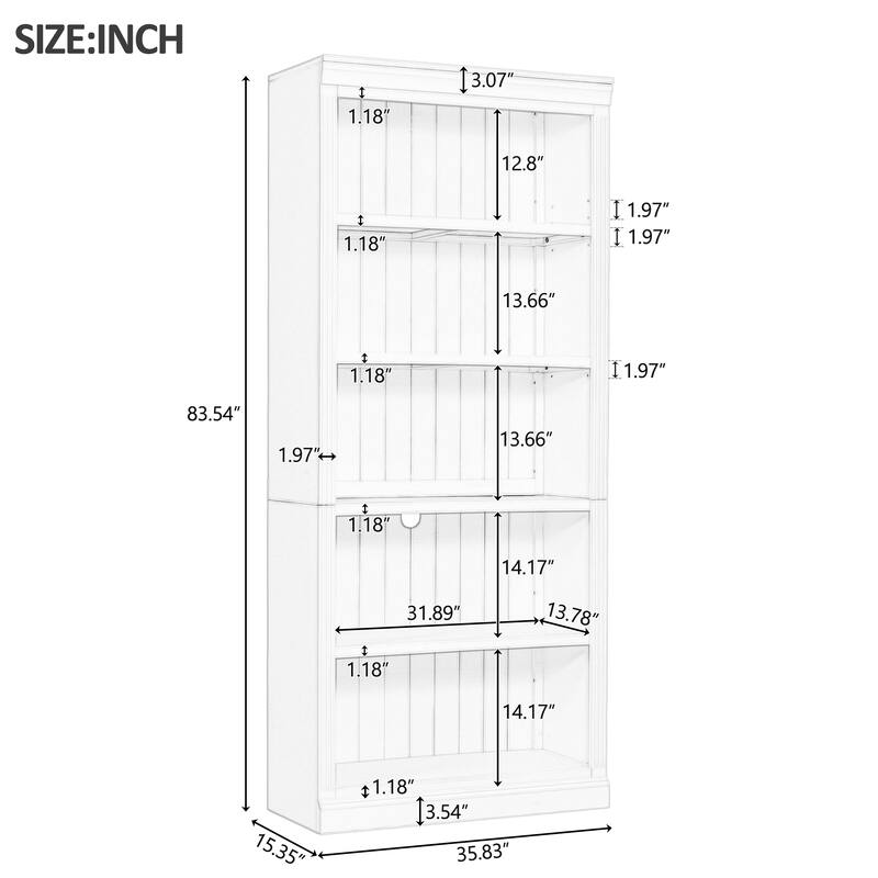 83" Tall Wood Bookcase Suite with light strip ,5-Tier Decor Bookcase Suite with Adjustable Shelves