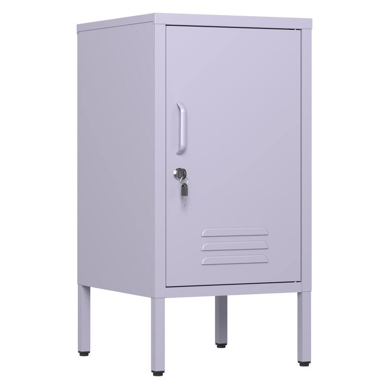 Single Door Lockable Metal End Table,Modern Minimalist Room Side Table with 2 Adjustable Shelf,Multi Storage Cabinet