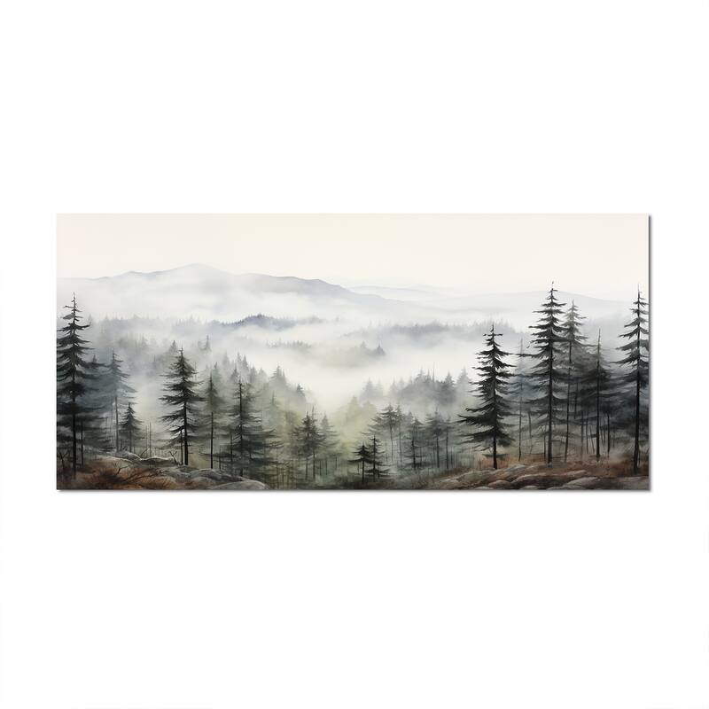 Designart "Pine Tree Misty Mountain II" Floral Wall Art Living Room