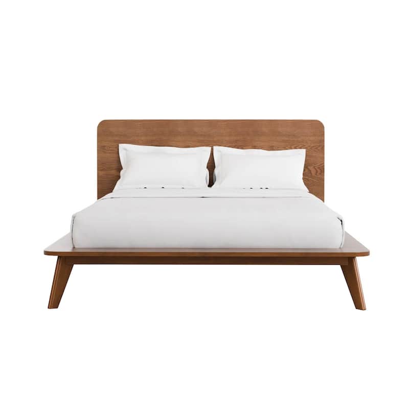 Wooden Bed with Tapered Angled Legs in Walnut