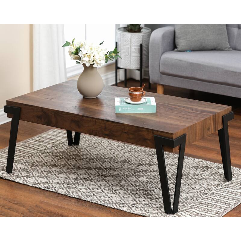 43-inch Industrial Wood and Metal Coffee Table - 17" H x 43.38" W x 24.5" D