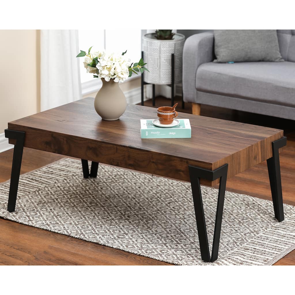 43-inch Industrial Wood and Metal Coffee Table - 17" H x 43.38" W x 24.5" D