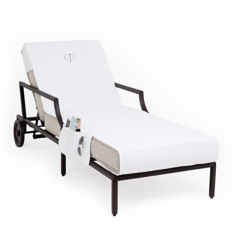 Authentic Hotel and Spa Personalized Standard Size Chaise Lounge Cover with Side Pockets - V