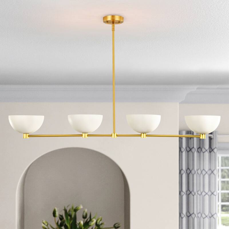 4-Light Modern Simple Bowl Design Linear Pendant Light for Kitchen Island - Gold