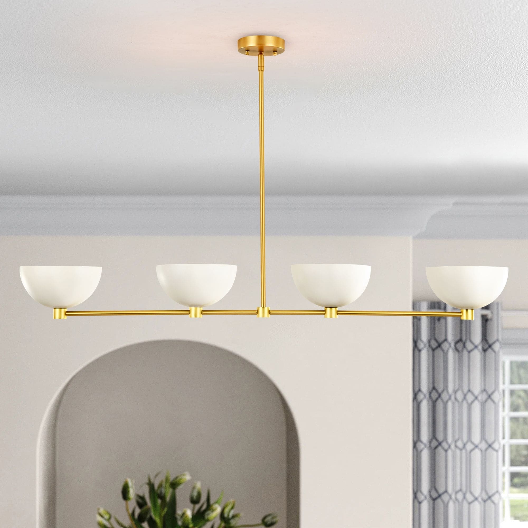 Rennnsan 4-Light Modern Simple Bowl Design Linear Pendant Light for Kitchen Island