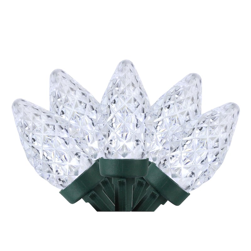 100ct Pure White LED Faceted C7 Christmas Lights, 66ft Green Wire